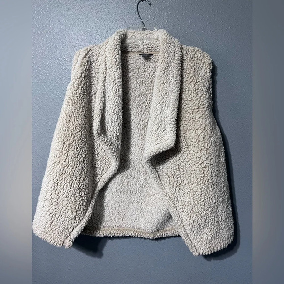 Eddie Bauer Open Front Sherpa Soft Fuzzy Vest Lagenlook Outdoor Cream Women Sz S - Picture 1 of 4